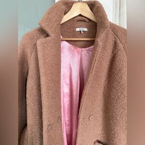 Ganni Women's Tan Wool Coat with pink lining.